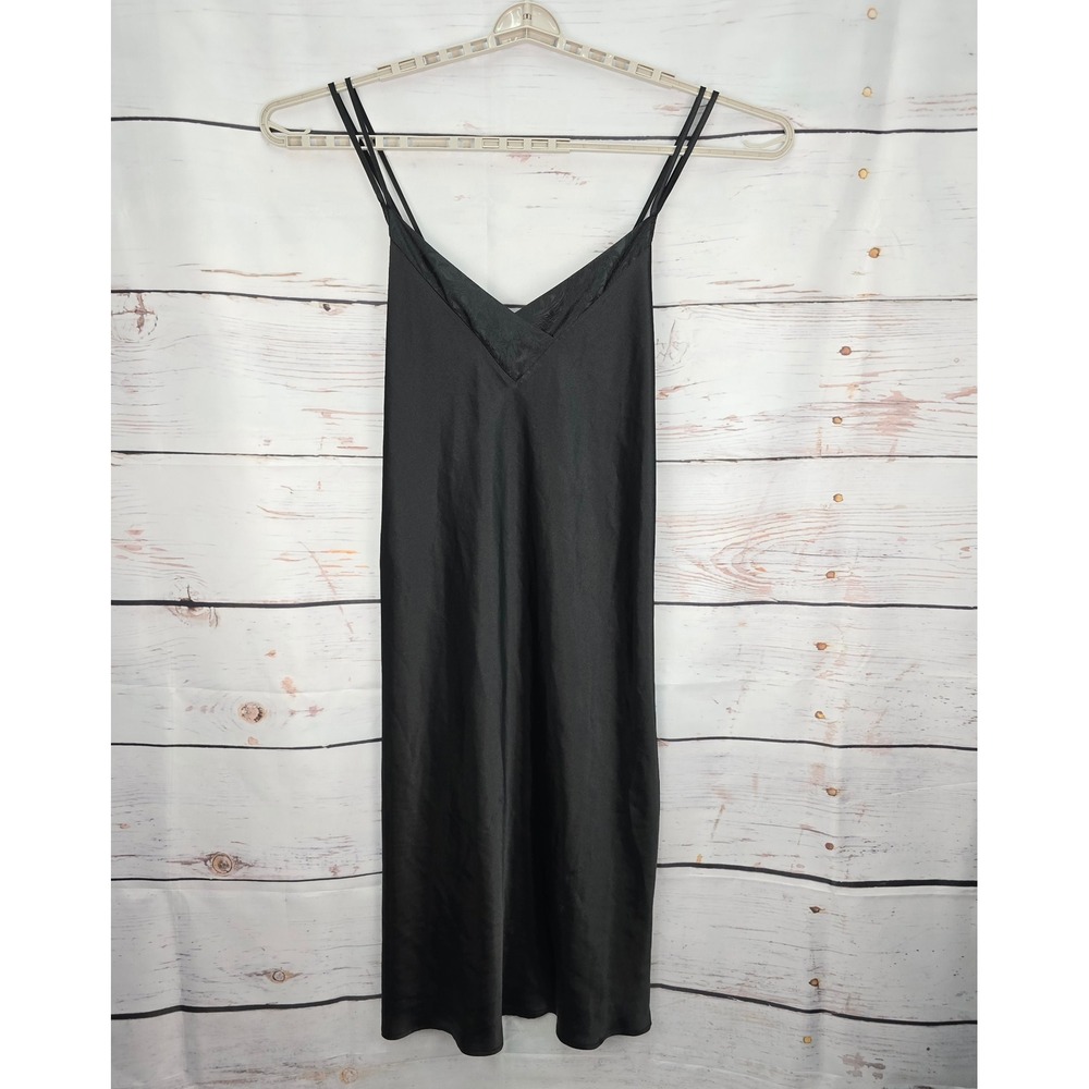 Cacique Black Slip Dress Satin Spaghetti Straps‎ Criss Cross Back Size 18 20